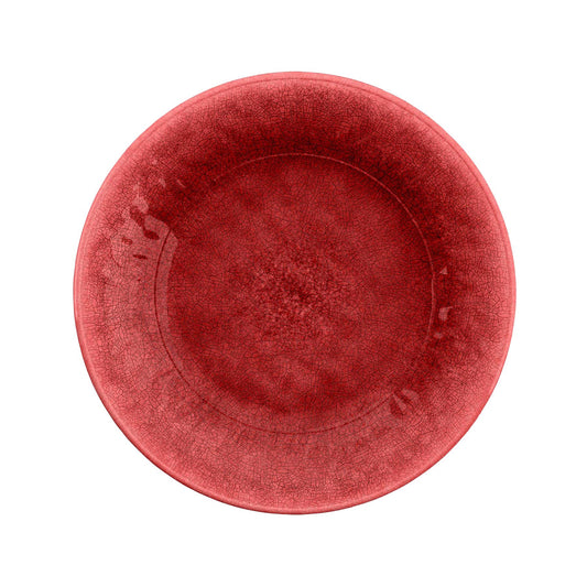 Red Melamine side plate with cracked reactive glaze finish and smooth interior