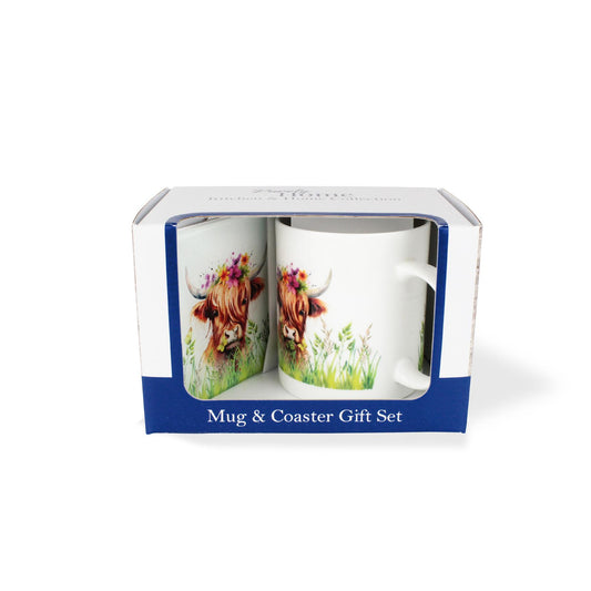 Highland Cow Mug & Coaster Gift Set