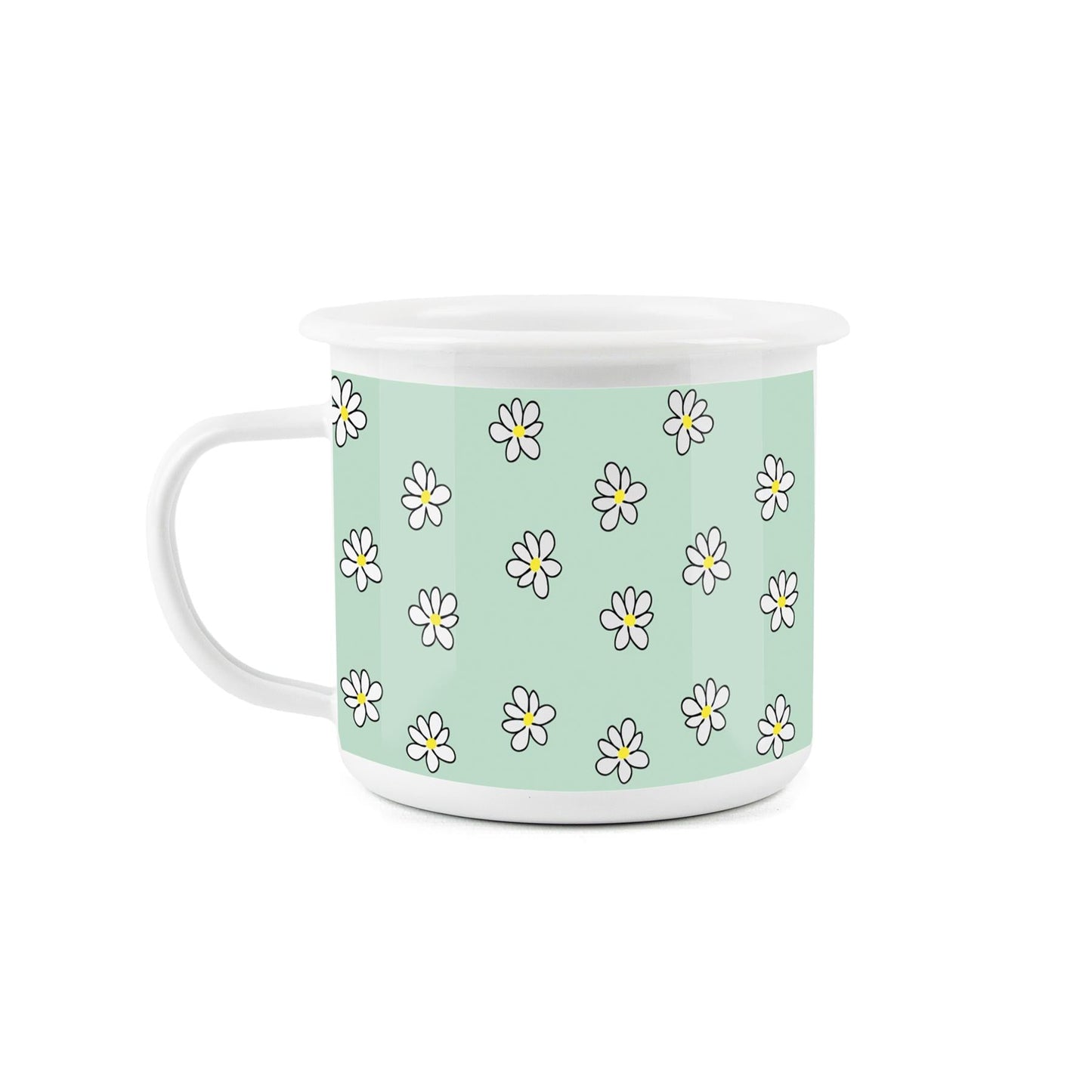 Green Daisies Enamel Mug