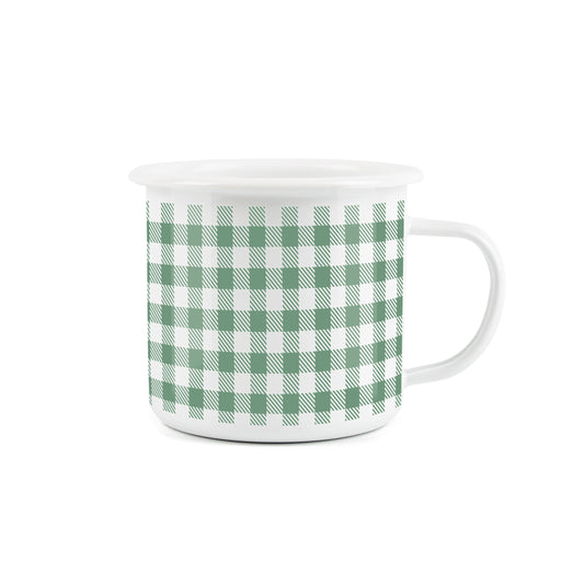 Gingham Enamel Mug