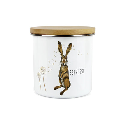 Hares & Dandelions Large Enamel Canister by Rhiannon Chauncey