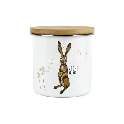 Hares & Dandelions Large Enamel Canister by Rhiannon Chauncey