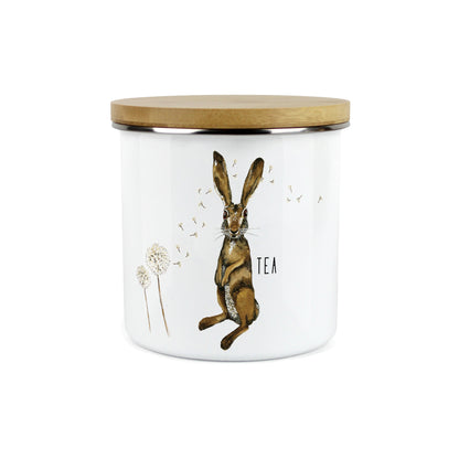 Hares & Dandelions Large Enamel Canister by Rhiannon Chauncey