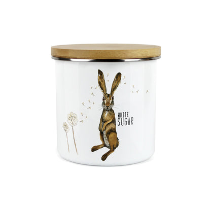 Hares & Dandelions Large Enamel Canister by Rhiannon Chauncey