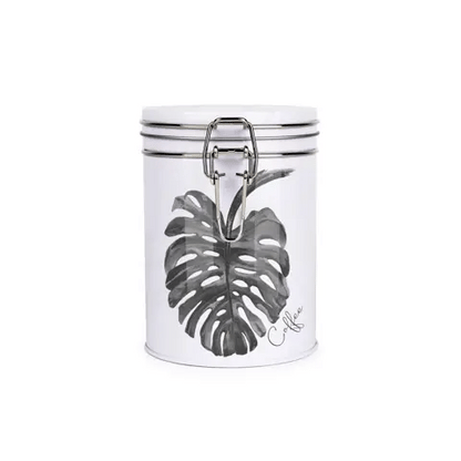 Ink Leaves Metal Clip Lid Canister by Rhiannon Chauncey