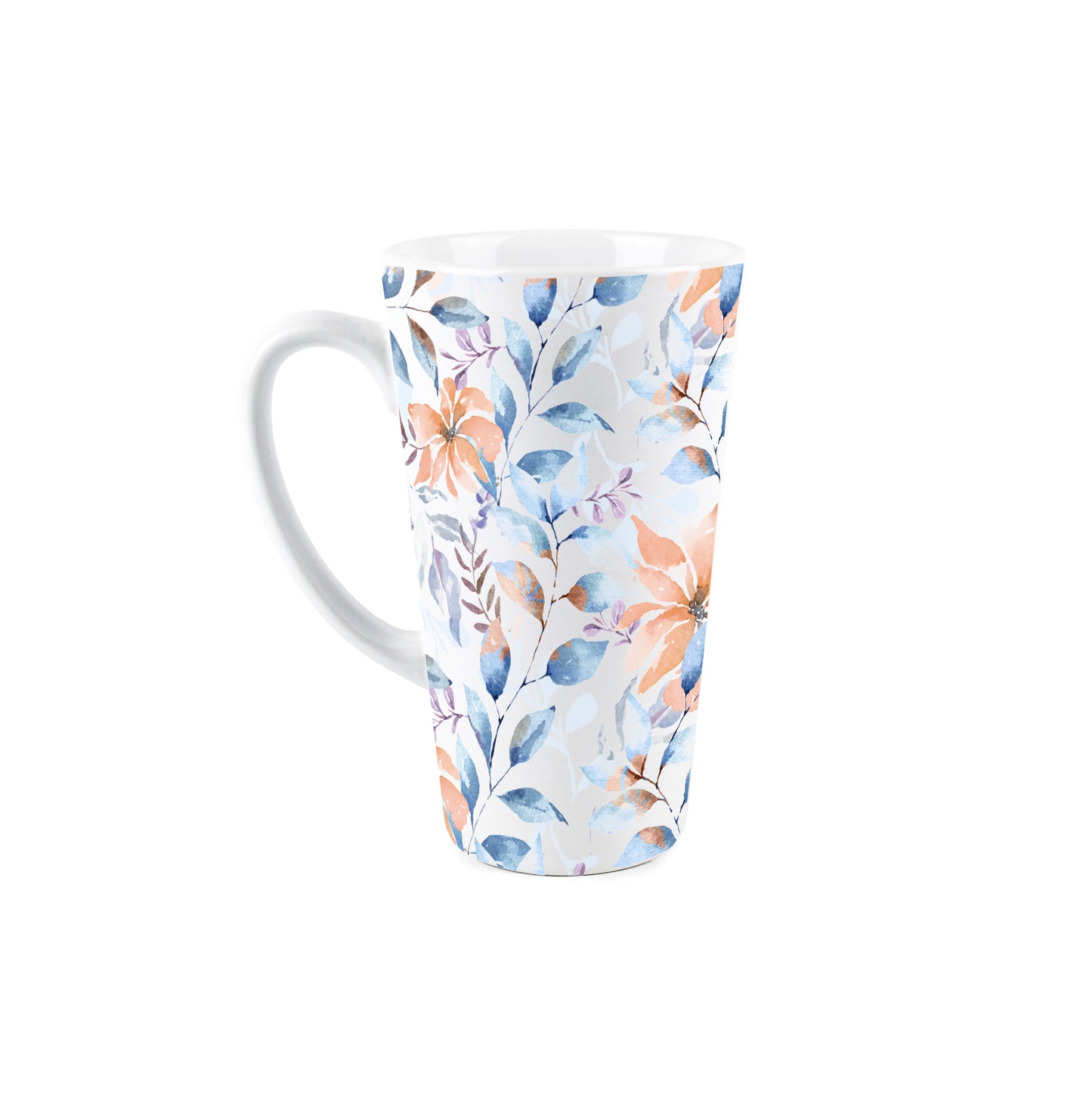 Blue & Orange Flowers Large Latte Mug
