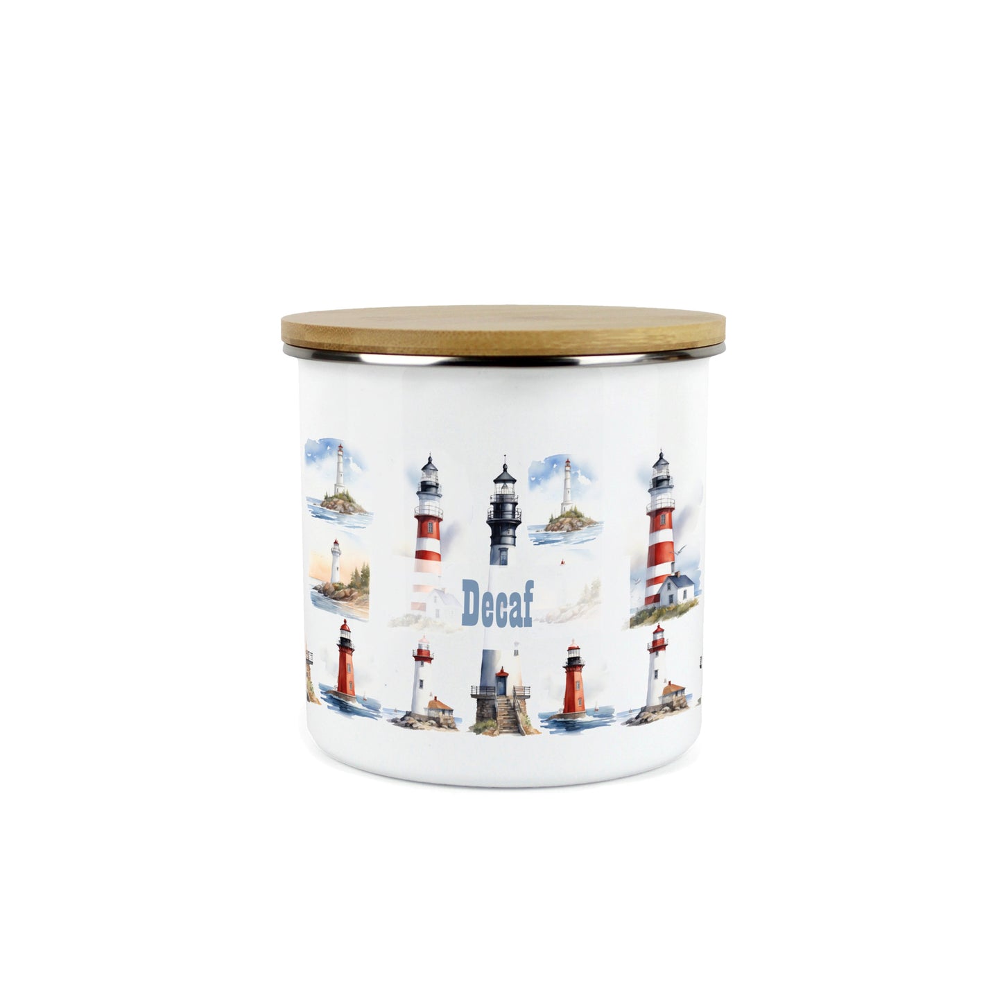 Watercolour Lighthouses Medium Enamel Canister