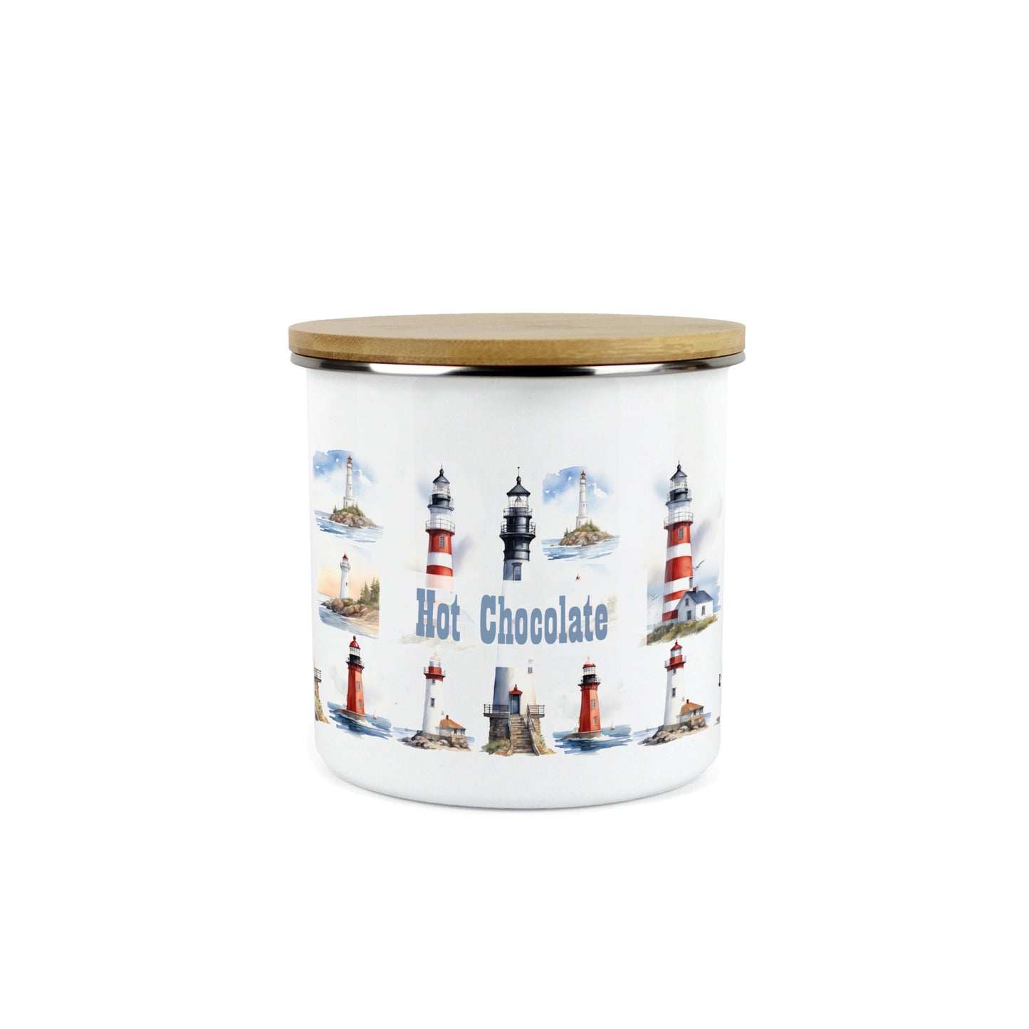 Watercolour Lighthouses Medium Enamel Canister