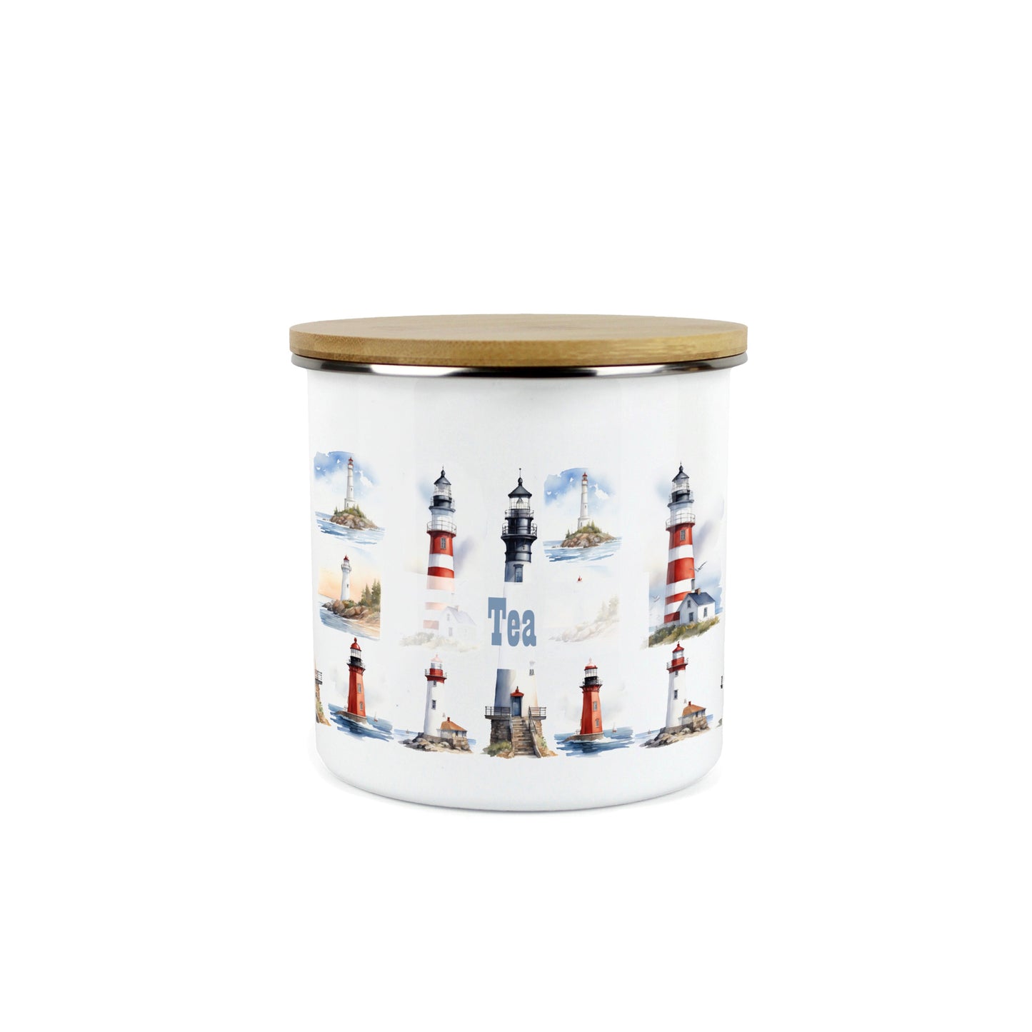 Watercolour Lighthouses Medium Enamel Canister