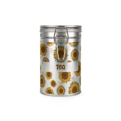 Bright Sunflower Silver Metal Clip Lid Canister