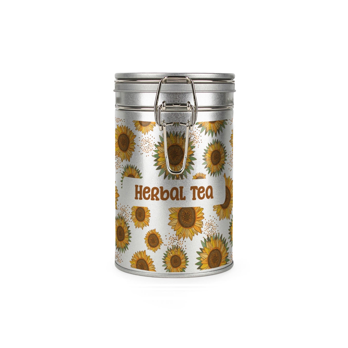 Bright Sunflower Silver Metal Clip Lid Canister