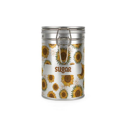 Bright Sunflower Silver Metal Clip Lid Canister