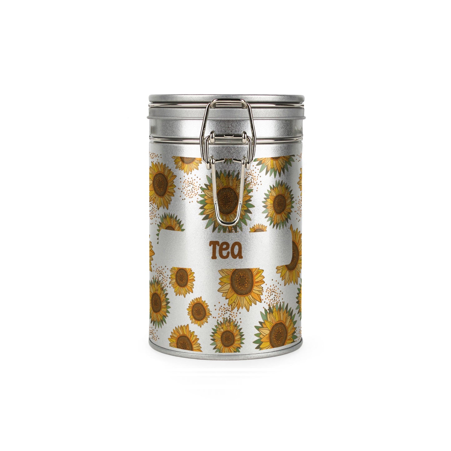 Bright Sunflower Silver Metal Clip Lid Canister