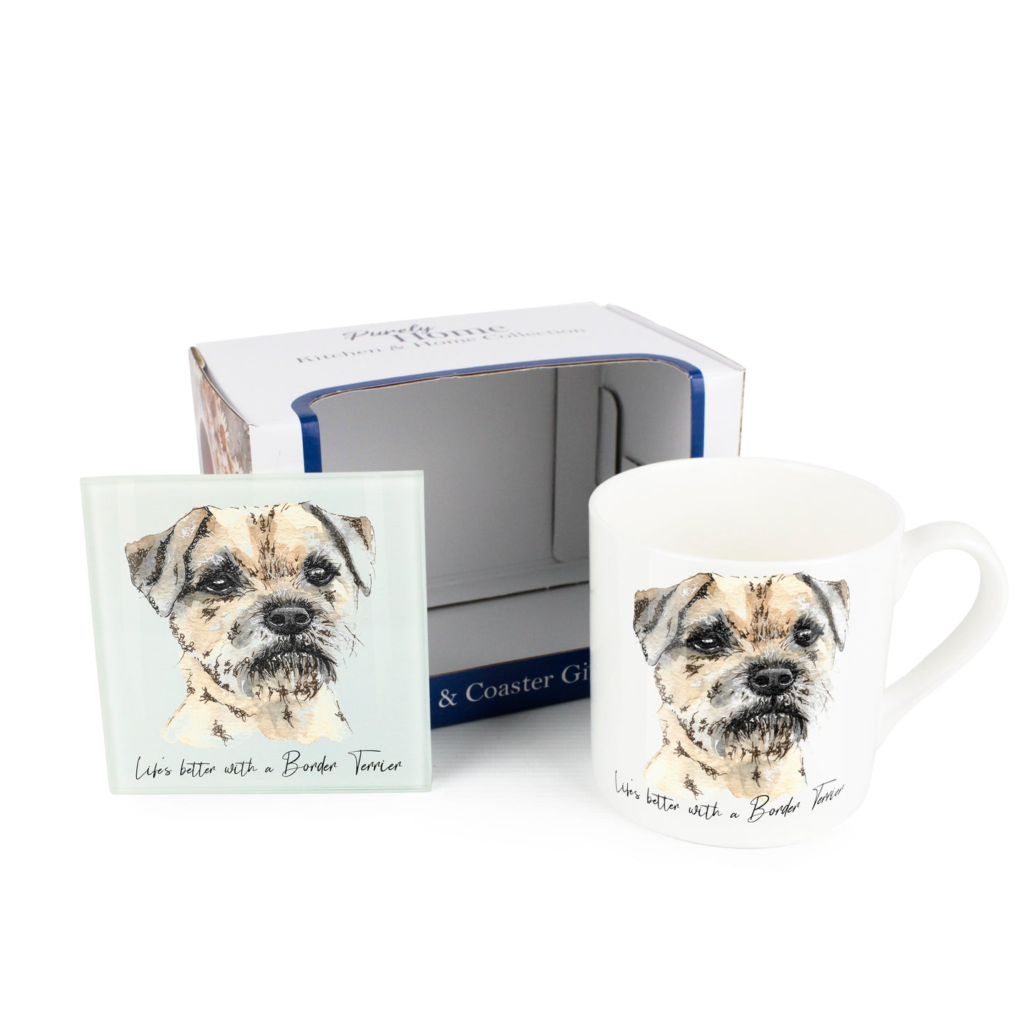 "Life's Better with a Border Terrier" Mug & Coaster Gift Set by Rhiannon Chauncey