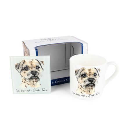 "Life's Better with a Border Terrier" Mug & Coaster Gift Set by Rhiannon Chauncey