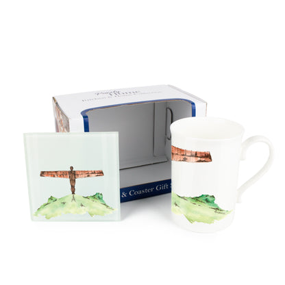 Angel of the North Mug & Coaster Gift Set by Rhiannon Chauncey