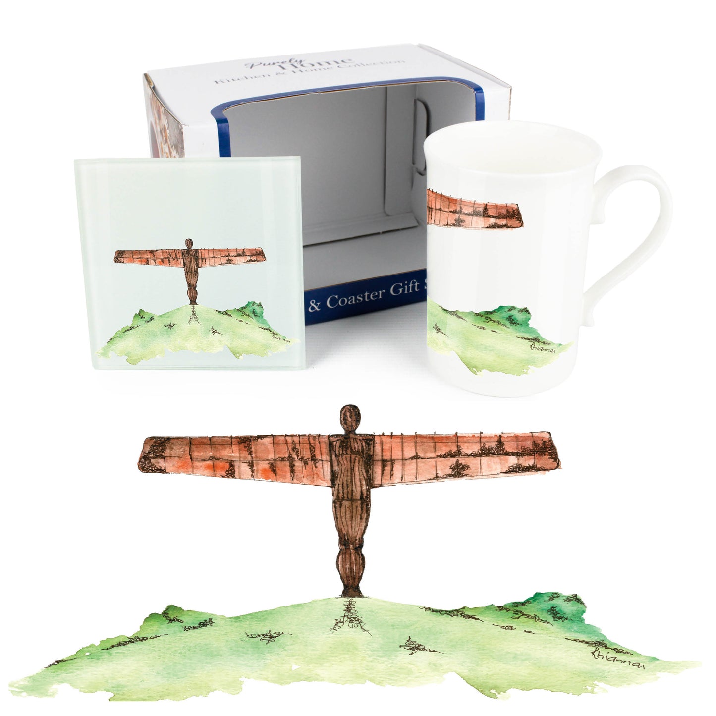 Angel of the North Mug & Coaster Gift Set by Rhiannon Chauncey