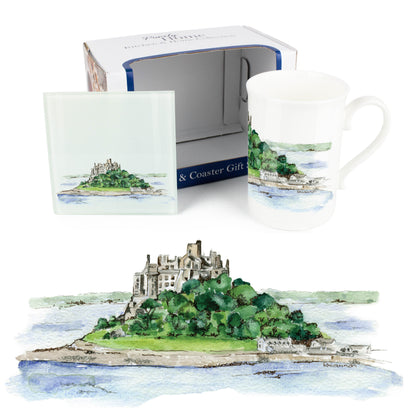 St Michael's Mount Mug & Coaster Gift Set by Rhiannon Chauncey
