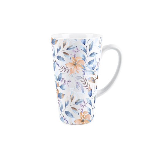 Large white latte mug featuring watercolour flower design