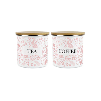 Wild Rabbits Tea & Coffee Enamel Jar Storage Canister Set - Pink