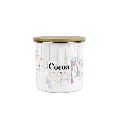 Vintage Cutlery Cocoa Baking Storage Canister - Enamel Kitchen Container