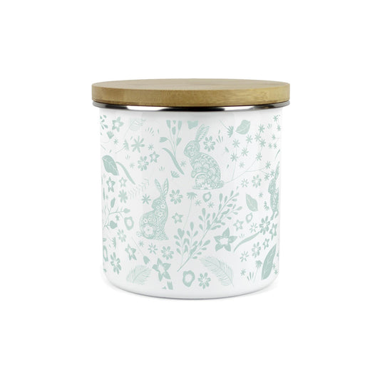 Wild Rabbits Storage Canister - Green Enamel Food/Drink/Baking Container