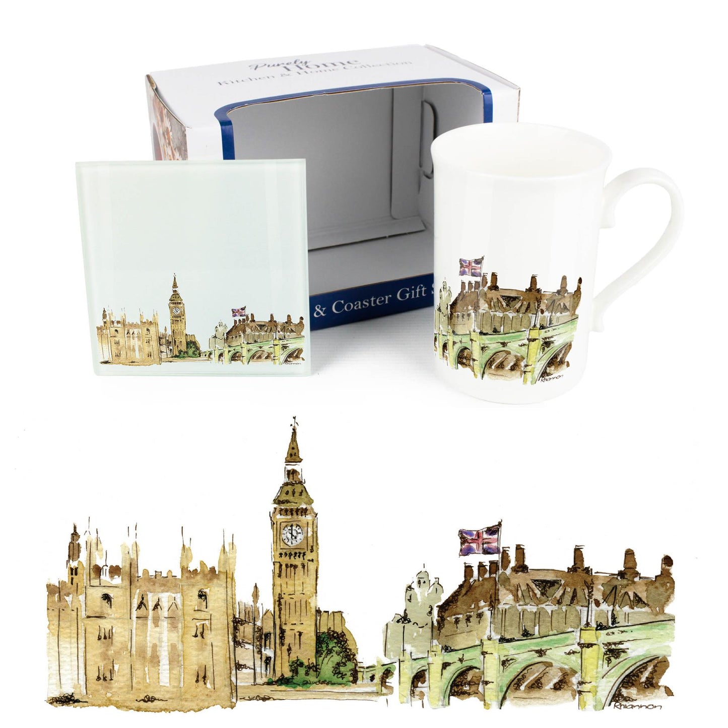 Big Ben Mug & Coaster Gift Set by Rhiannon Chauncey
