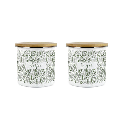 Purely Home - Green Leaves - Coffee and Sugar 2pc Canister Set