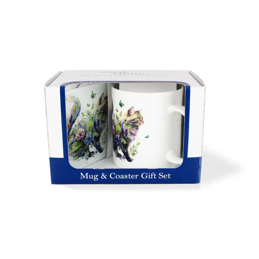 Foliage Cat Mug & Coaster Gift Set