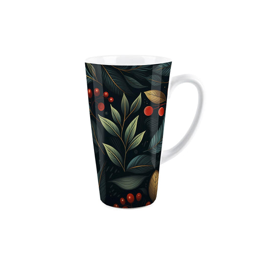 Large white latte mug featuring plants & leaves design 
