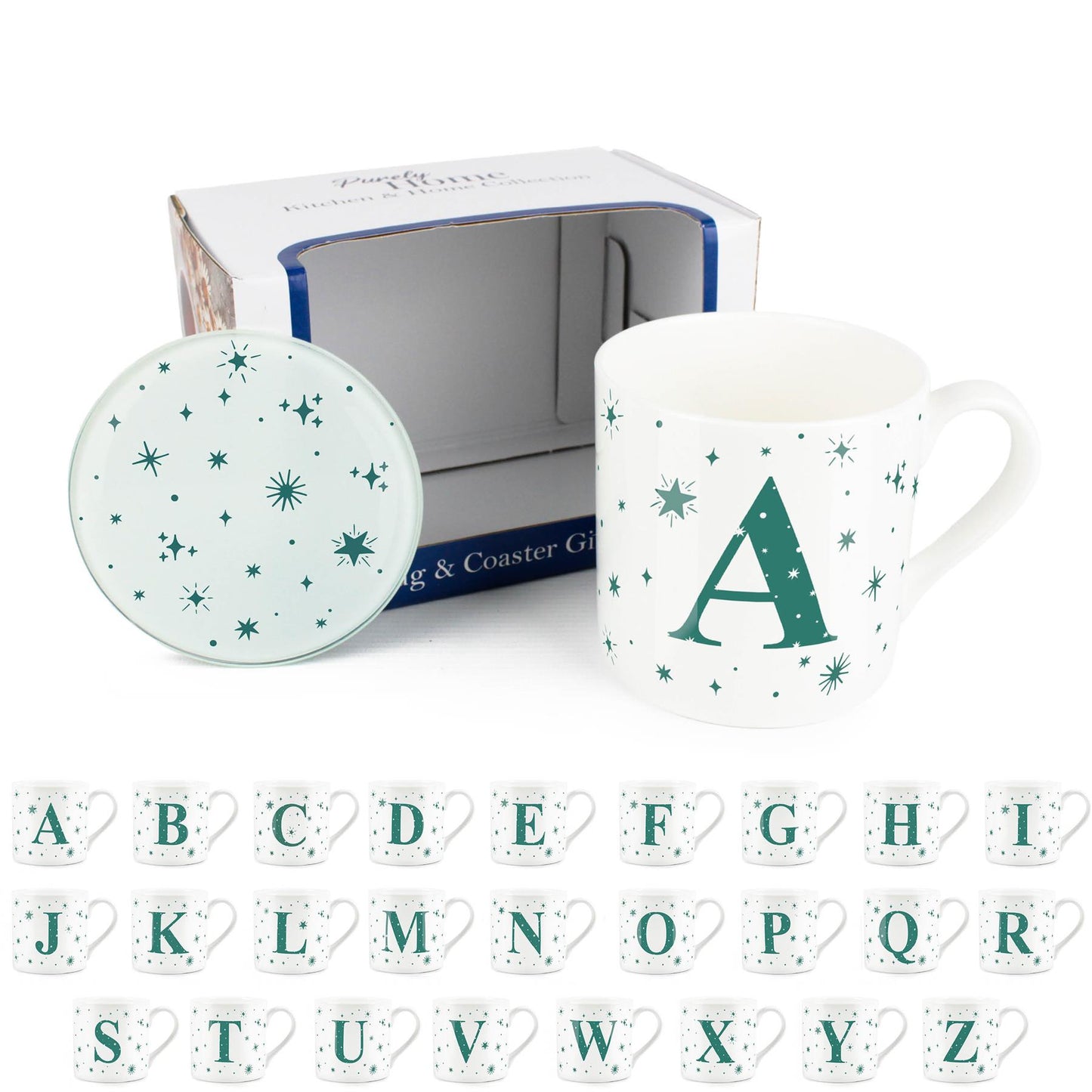 Green Star Alphabet Mug & Coaster Gift Set
