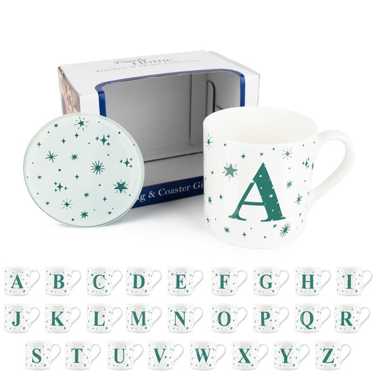 Green Star Alphabet Mug & Coaster Gift Set