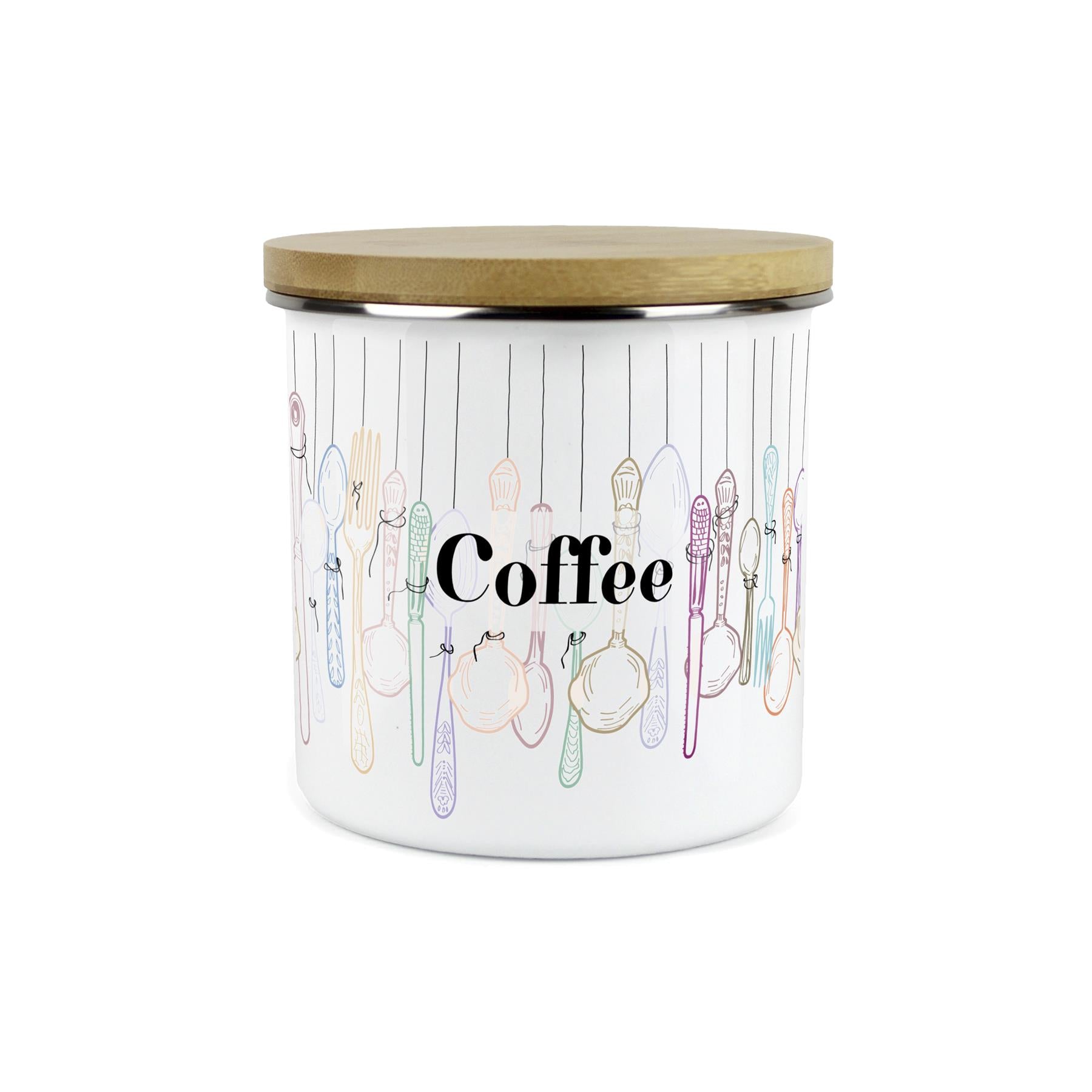 Vintage Cutlery Coffee Storage Canister - Enamel Kitchen Container
