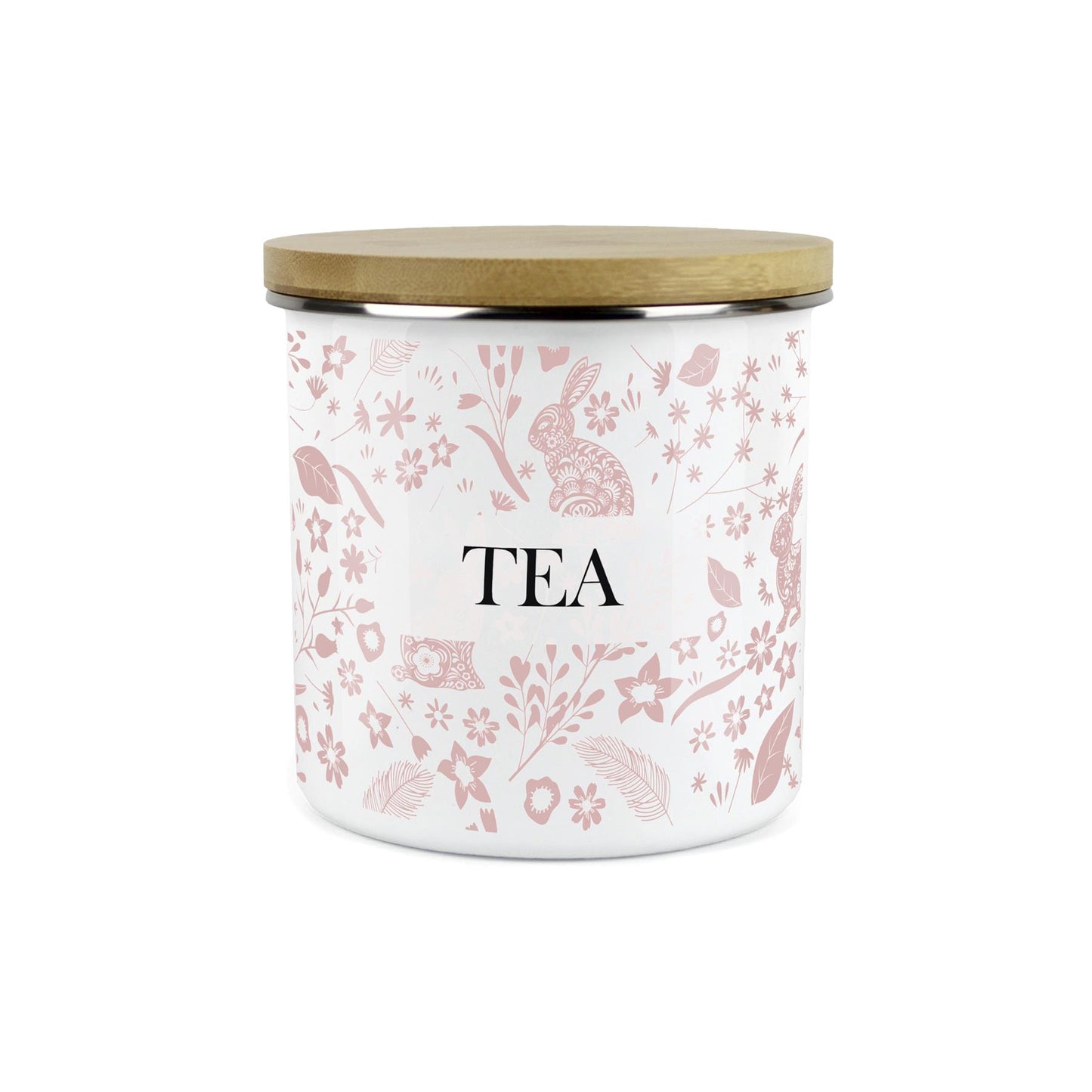 Wild Rabbits Tea Storage Canister - Pink Enamel Food/Drink Container