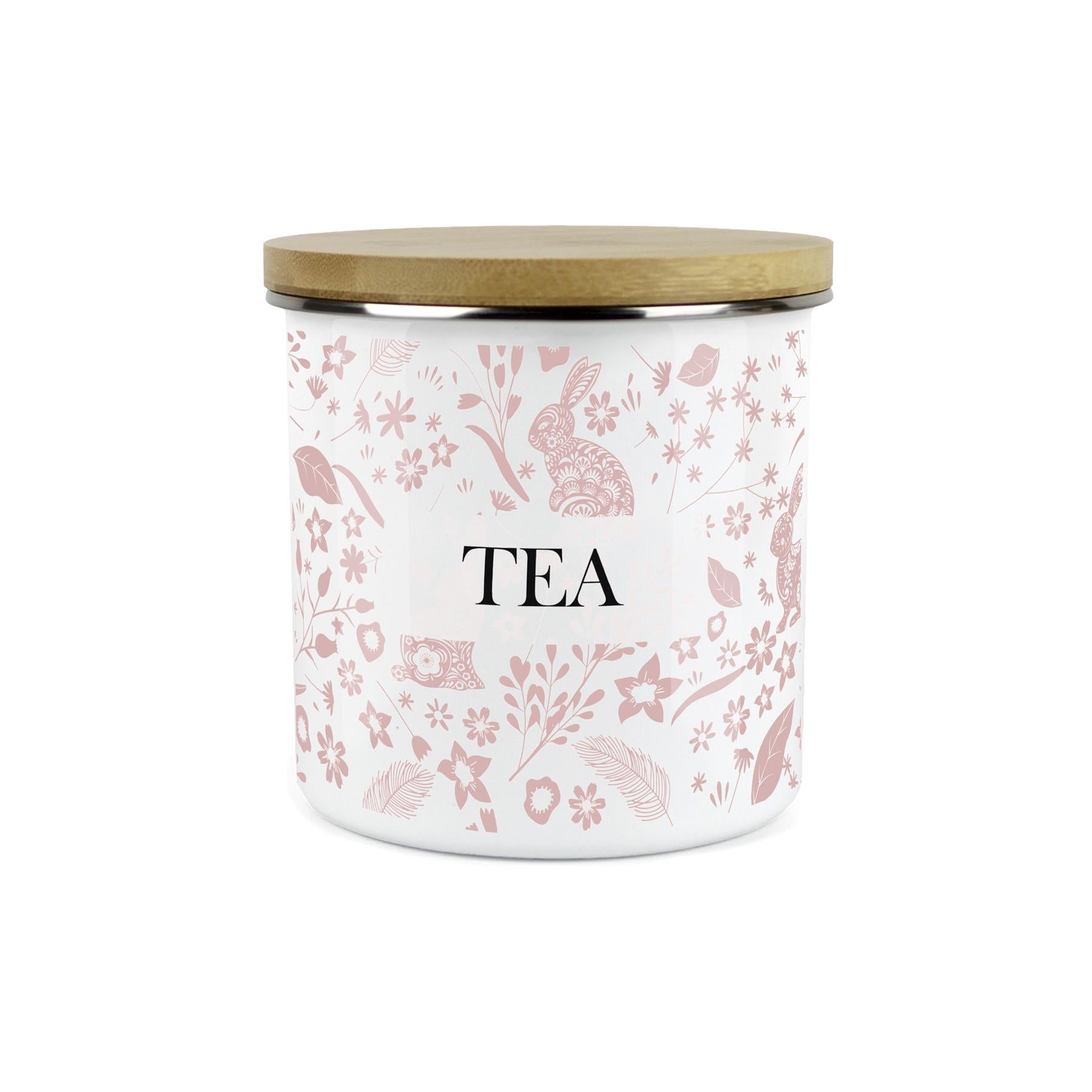 Wild Rabbits Tea Storage Canister - Pink Enamel Food/Drink Container