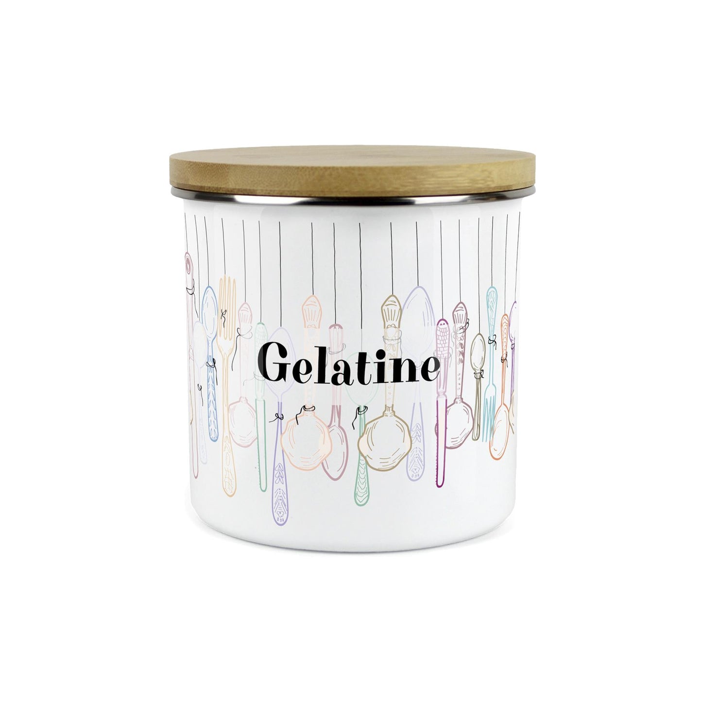 Vintage Cutlery Gelatine Baking Storage Canister - Enamel Kitchen Container