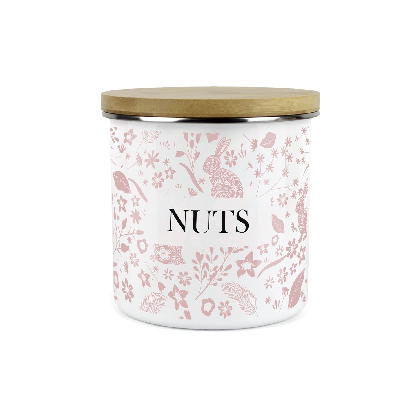 Wild Rabbits Nuts Storage Canister - Pink Enamel Food/Baking Container