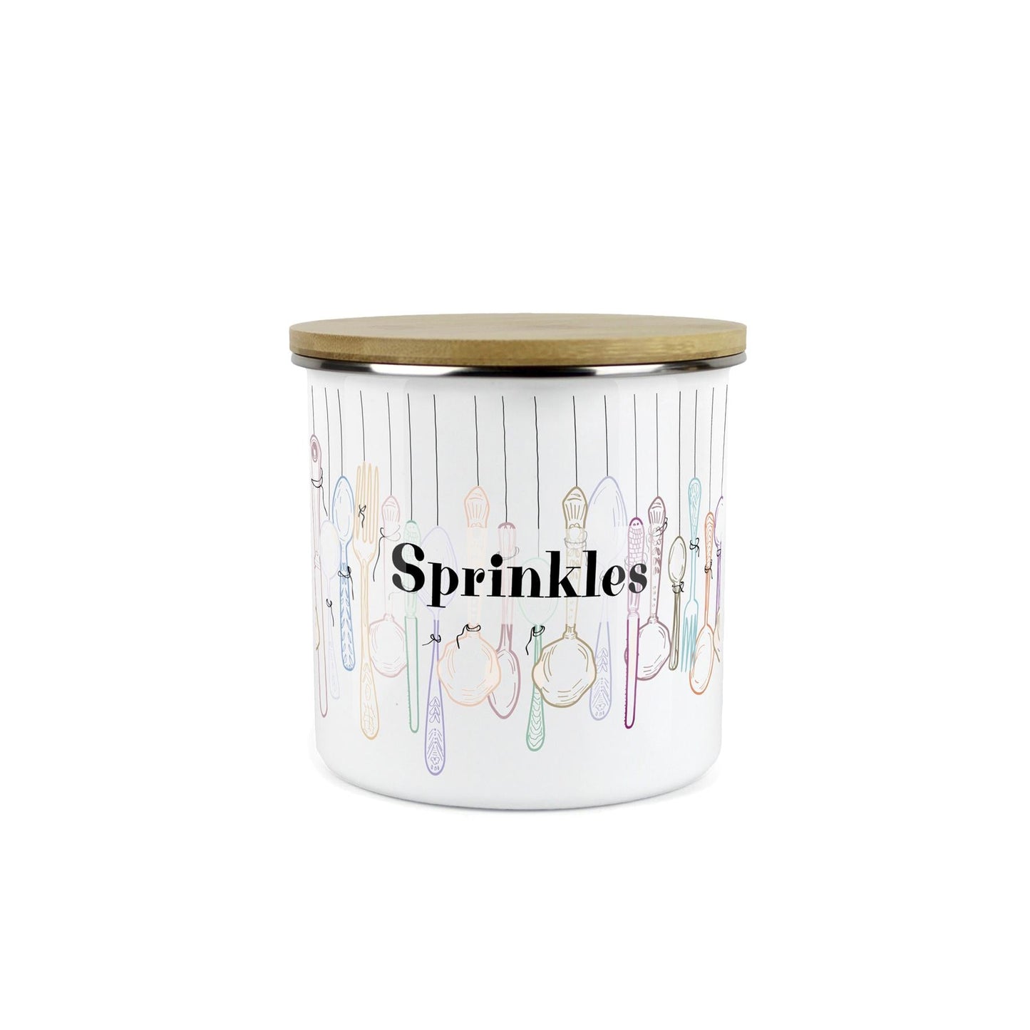 Vintage Cutlery Sprinkles Baking Storage Canister - Enamel Kitchen Container