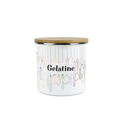 Vintage Cutlery Gelatine Baking Storage Canister - Enamel Kitchen Container
