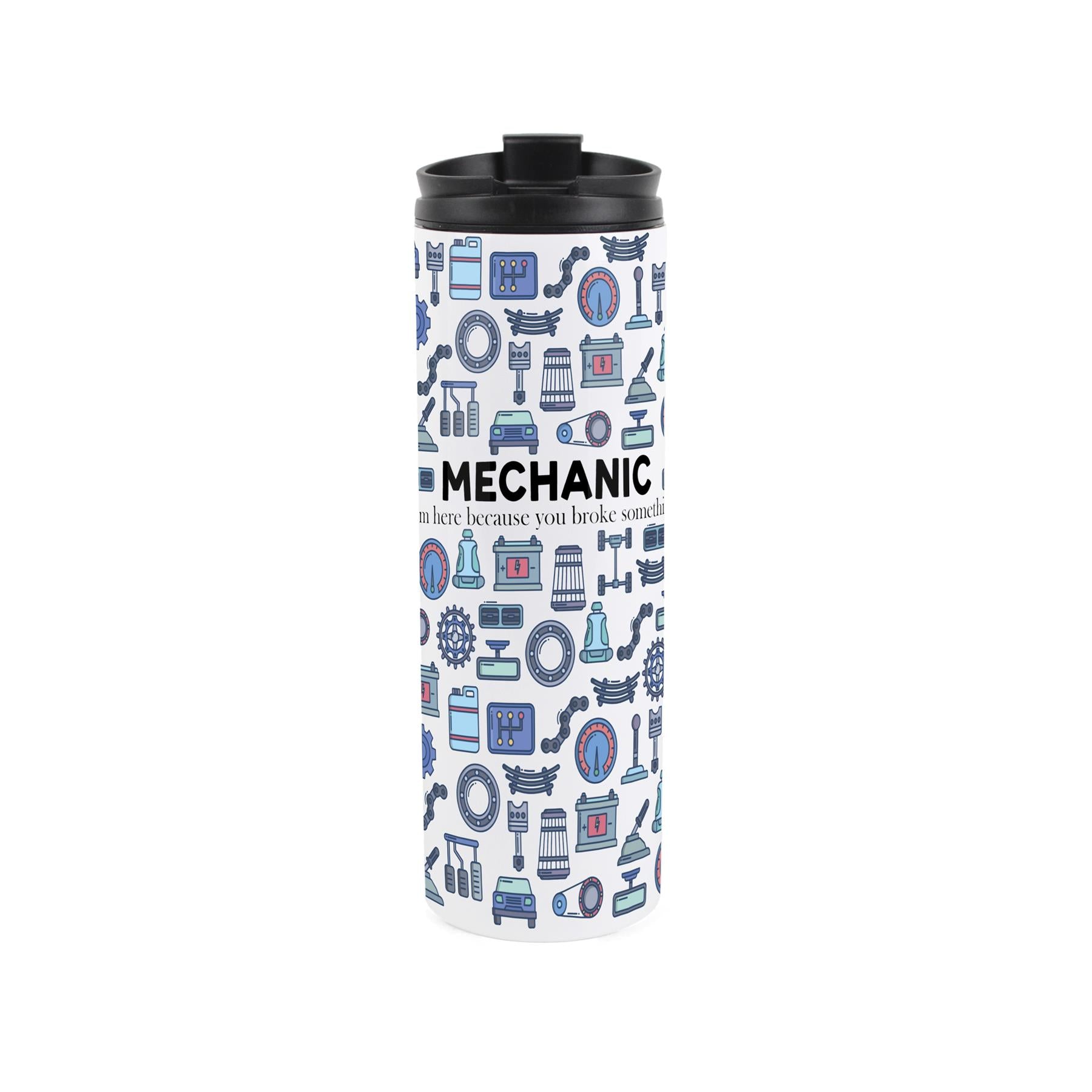 Travel mug featuring mechanic pattern 