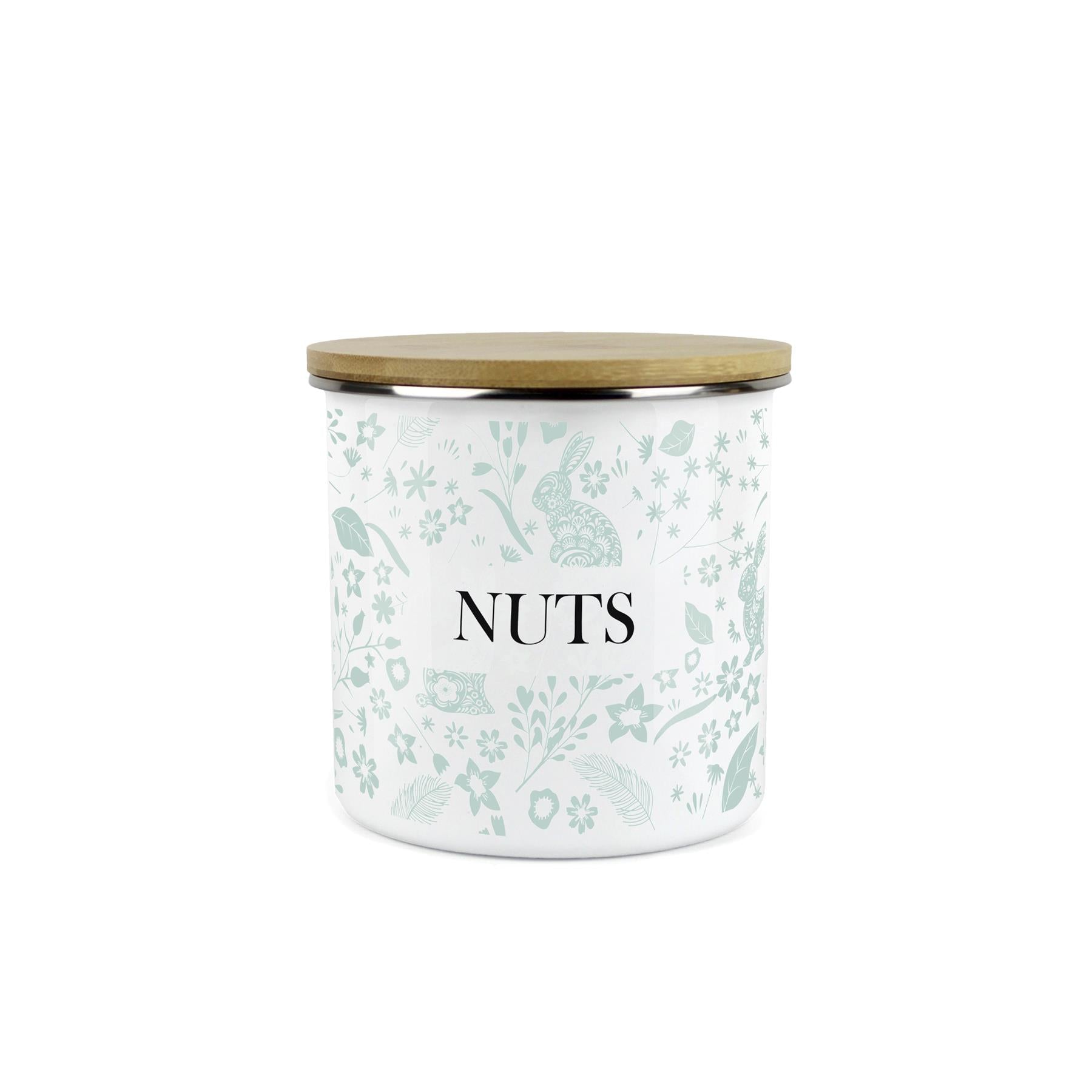 Wild Rabbits Nuts Storage Canister - Green Enamel Food/Baking Container