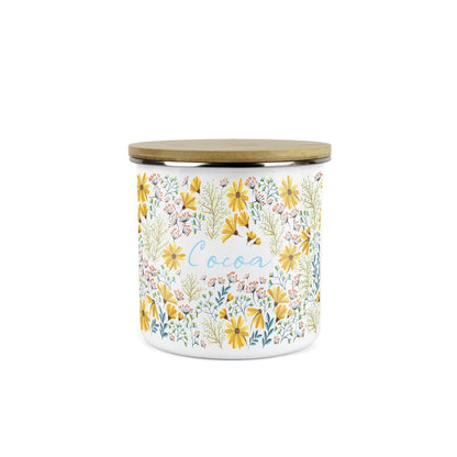 Purely Home Floral Daisies Cocoa Canister-White Enamel Kitchen Storage Container
