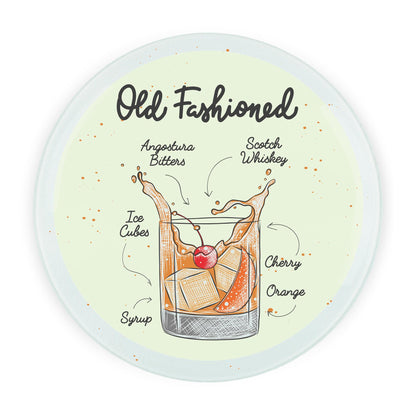 Old Fashioned Cocktails Round Glass Serving Board - Chopping Board Worktop Saver