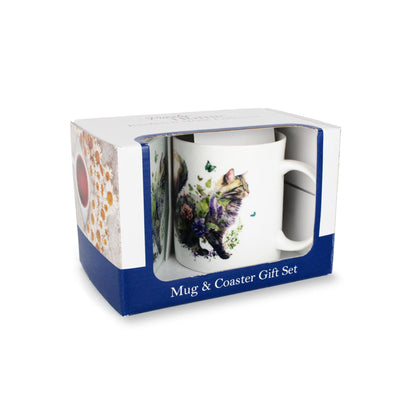 Foliage Cat Mug & Coaster Gift Set