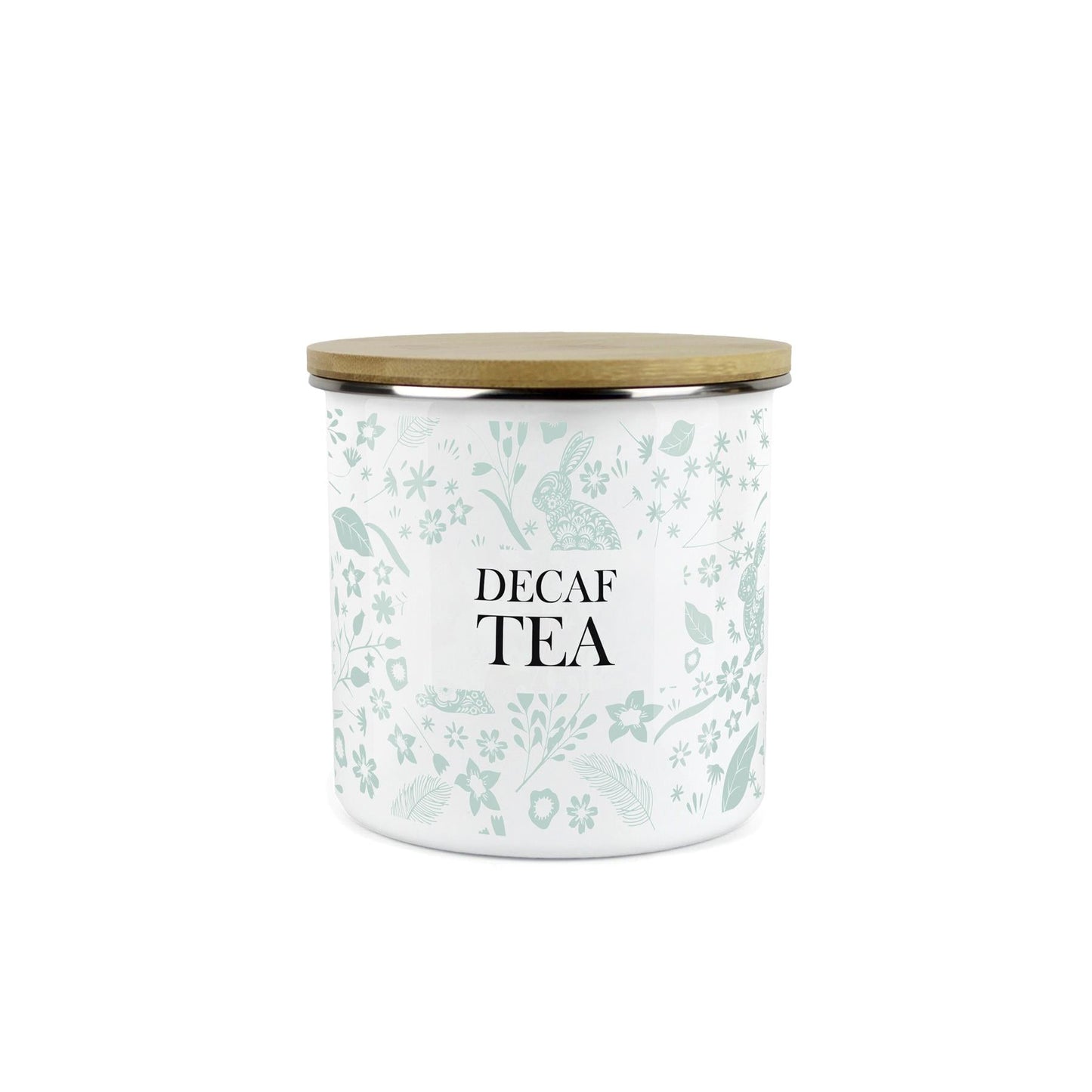 Wild Rabbits Decaf Tea Storage Canister - Green Enamel Food/Drink Container