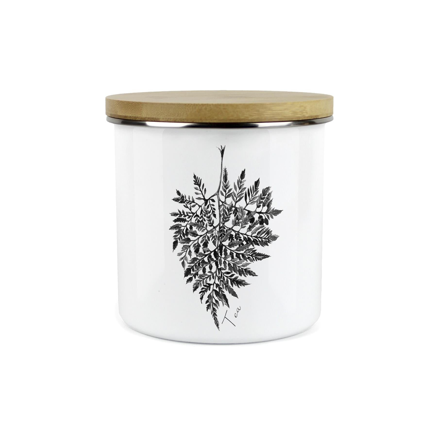 Fern Leaf Tea Storage Canister - Painted Inks Kitchen Drinks Enamel Container