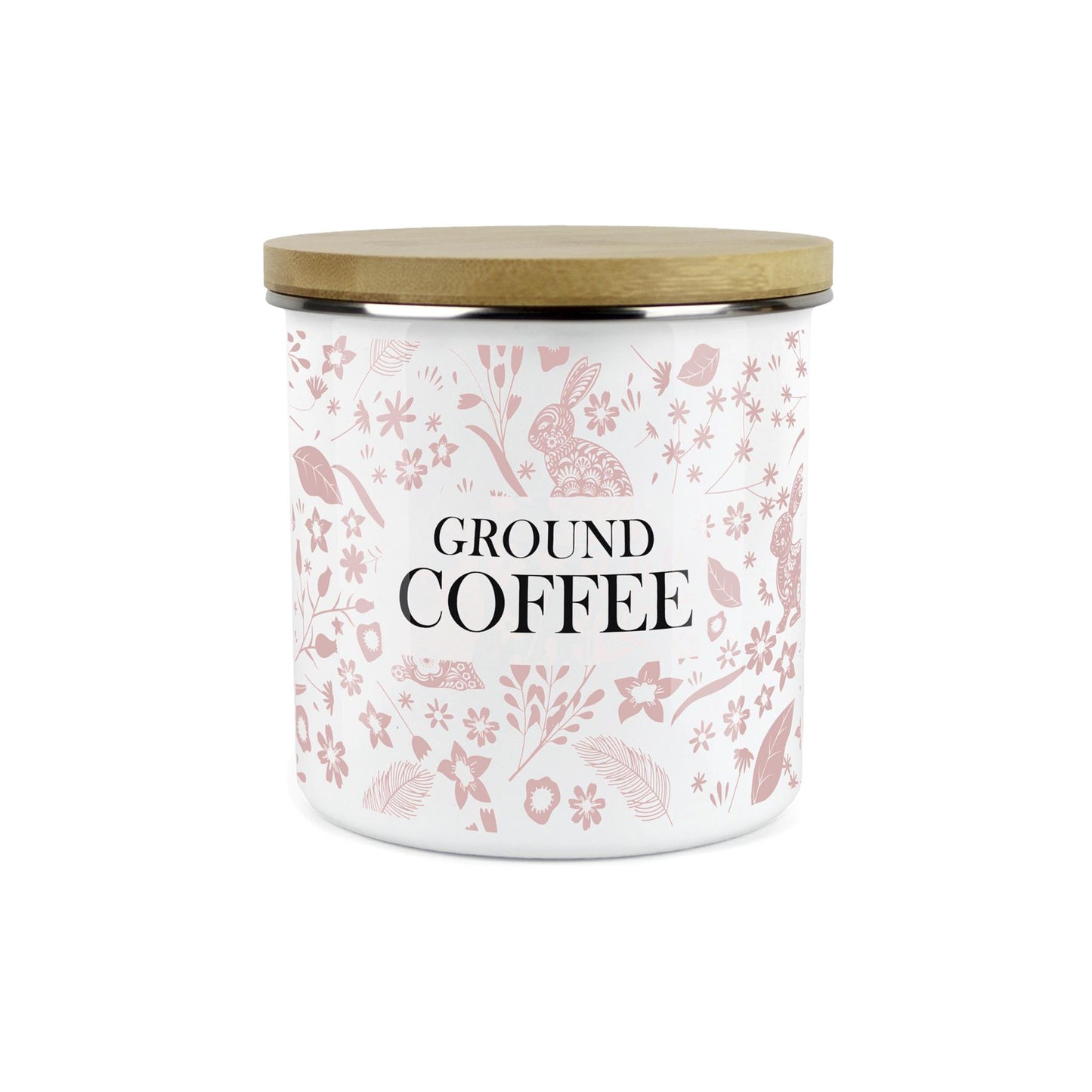 Wild Rabbits Ground Coffee Storage Canister - Pink Enamel Food/Drink Container