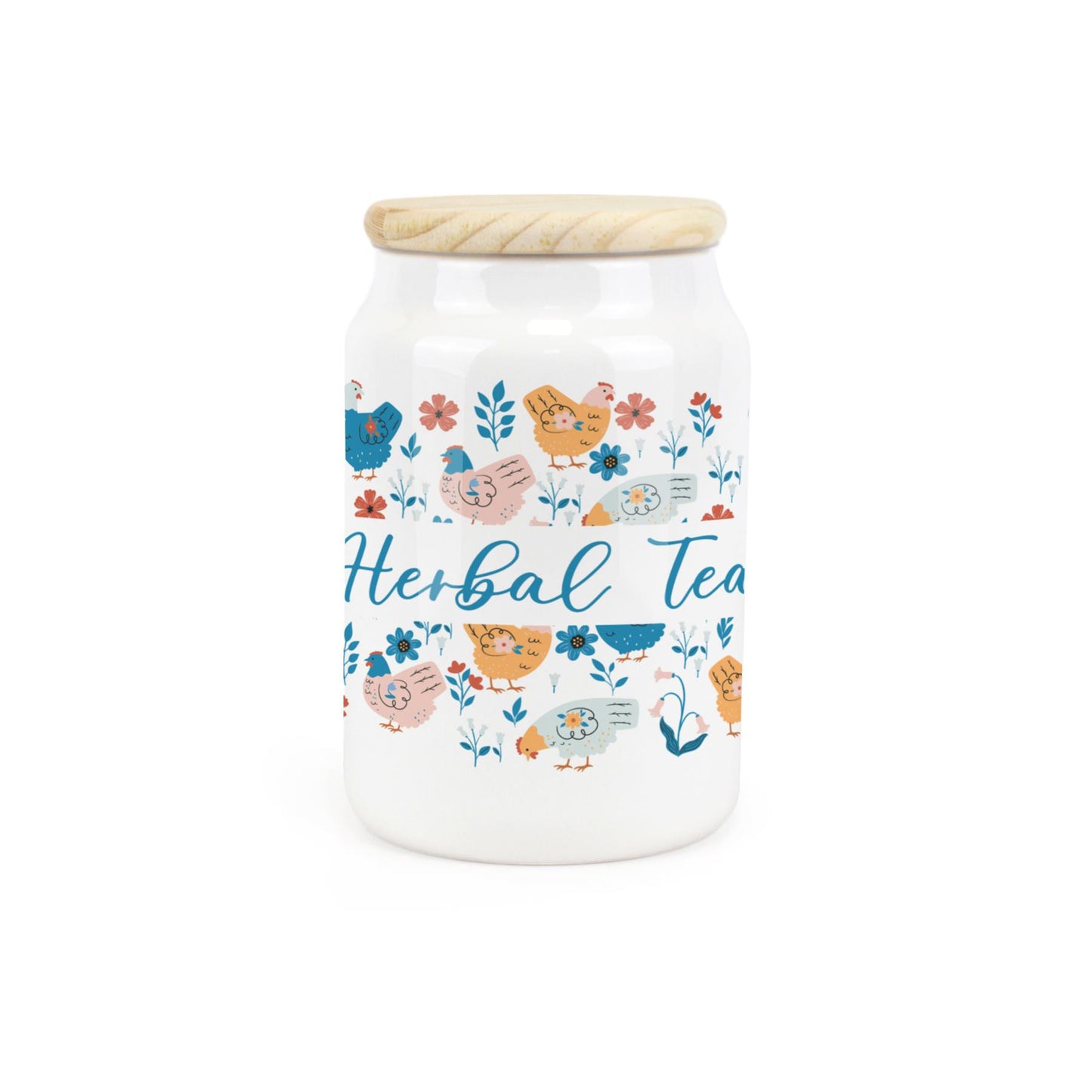 Botanical Chickens Ceramic Canister