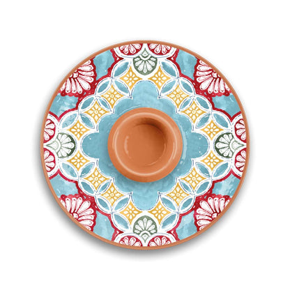 Melamine chip & dip server with moroccan inspired pattern design