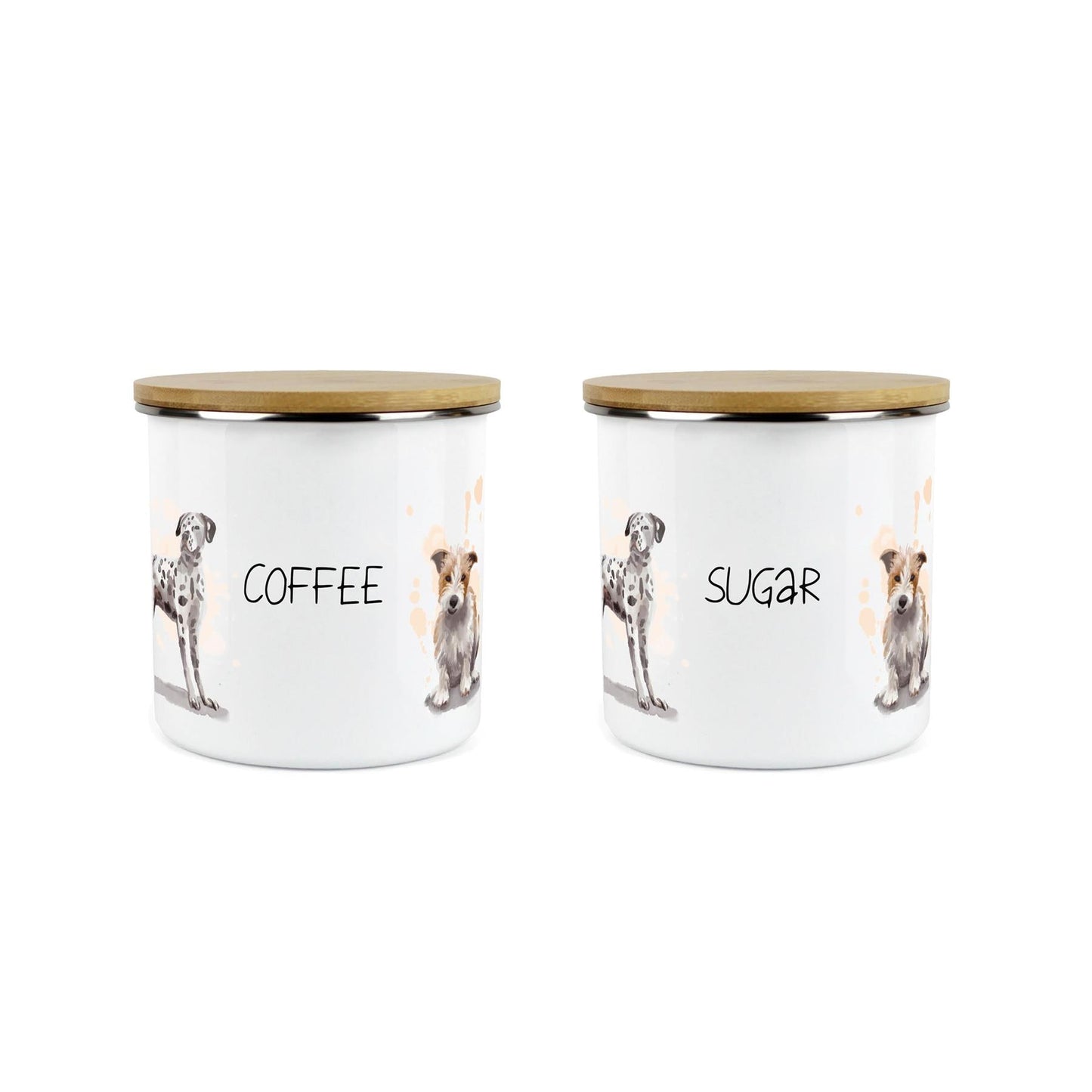 Coffee & Sugar Storage Canister - 2x Dogs Kitchen Enamel Metal Storage Jar